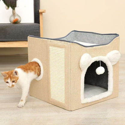 2-in-1 Cat House Bed with Scratching Pad