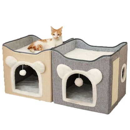 2-in-1 Cat House Bed with Scratching Pad