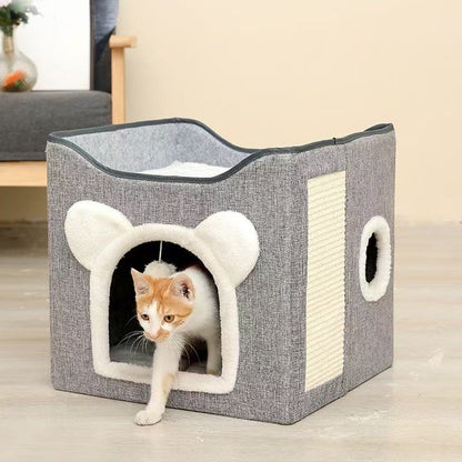 2-in-1 Cat House Bed with Scratching Pad